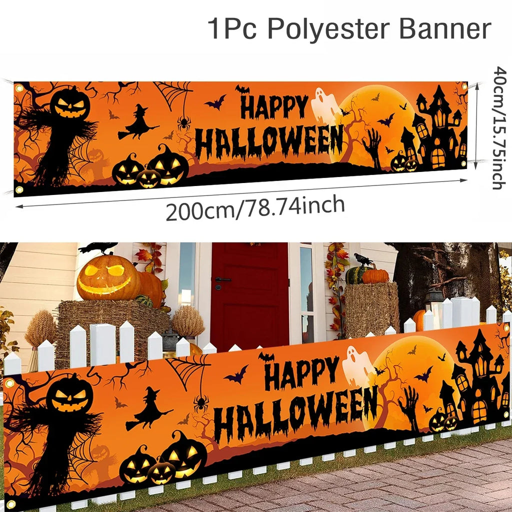 Pumpkin and Bat Halloween Banner
