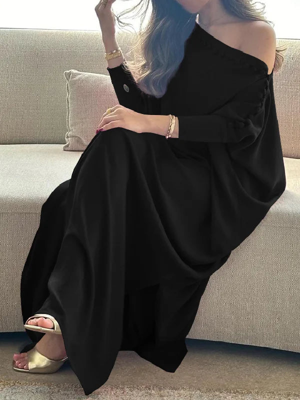 Vintage Solid Color Maxi Robe Dress