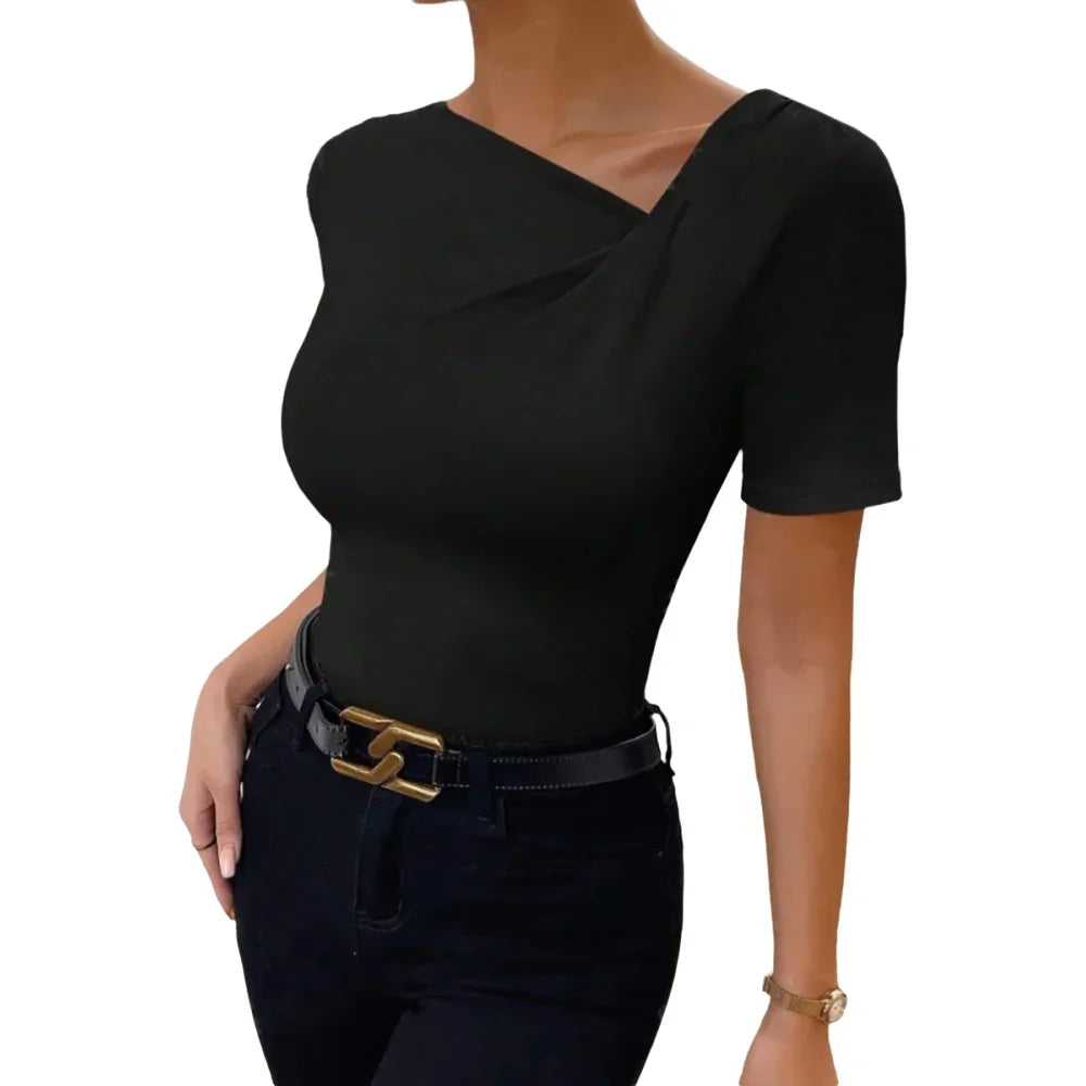 Asymmetrical Neck Ruched Top