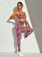 Checkered Seamless High-Waist Two-Piece Yoga Set