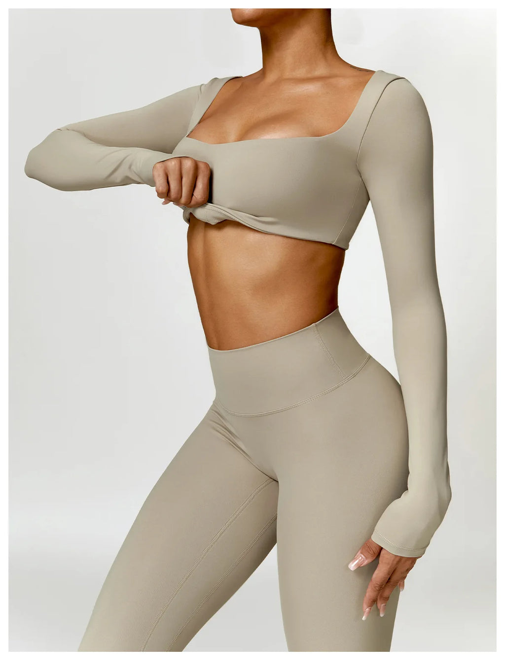 Nylon Solid Long Sleeve Two-Piece Yoga Set
