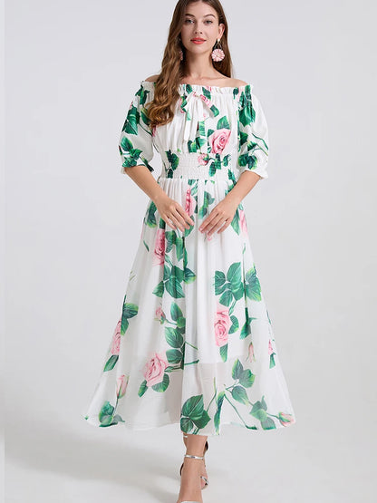 One-Shoulder Printed Swing Dress