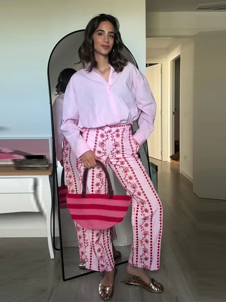 hfwomenfz Rainbow Print Wide-Leg Trousers