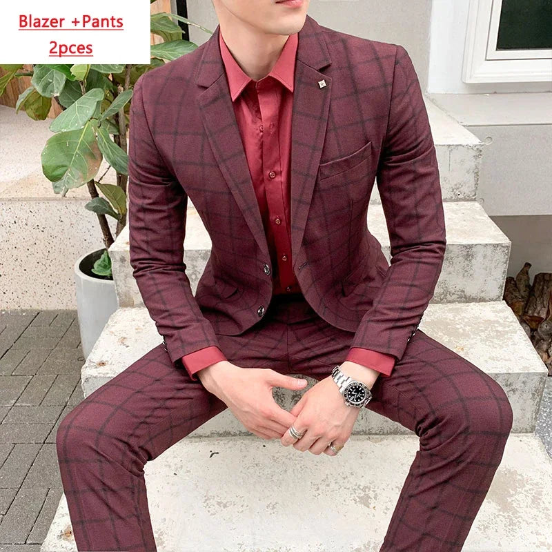 Boutique Plaid Three-Piece Business Suit