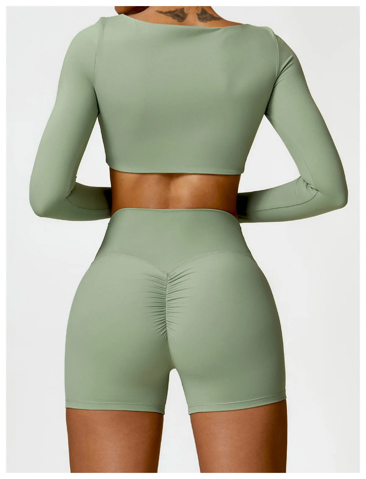 Nylon Solid Long Sleeve Two-Piece Yoga Set