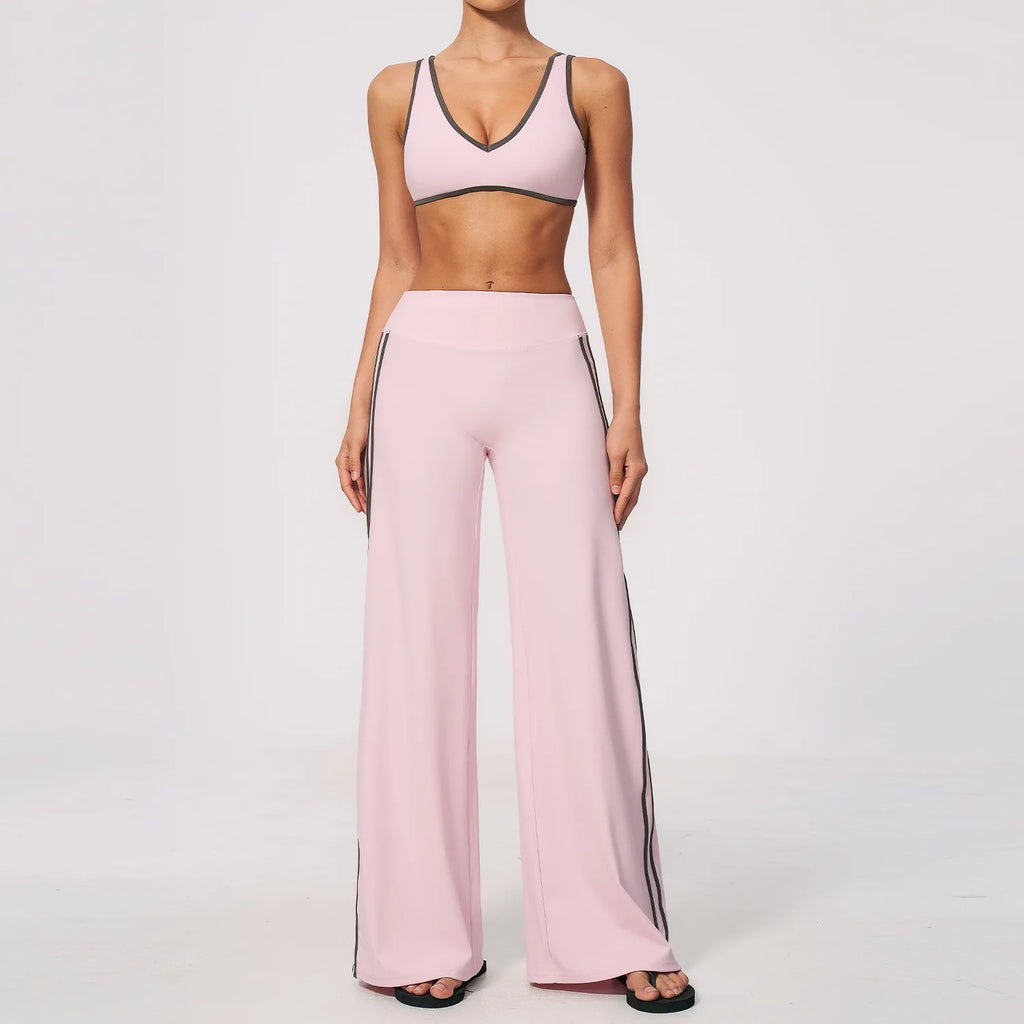 Nylon Striped Sleeveless True-To-Size Fit Two-Piece Yoga Set