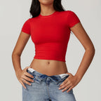 Nylon Short Sleeve True-To-Size Fit Crop Top