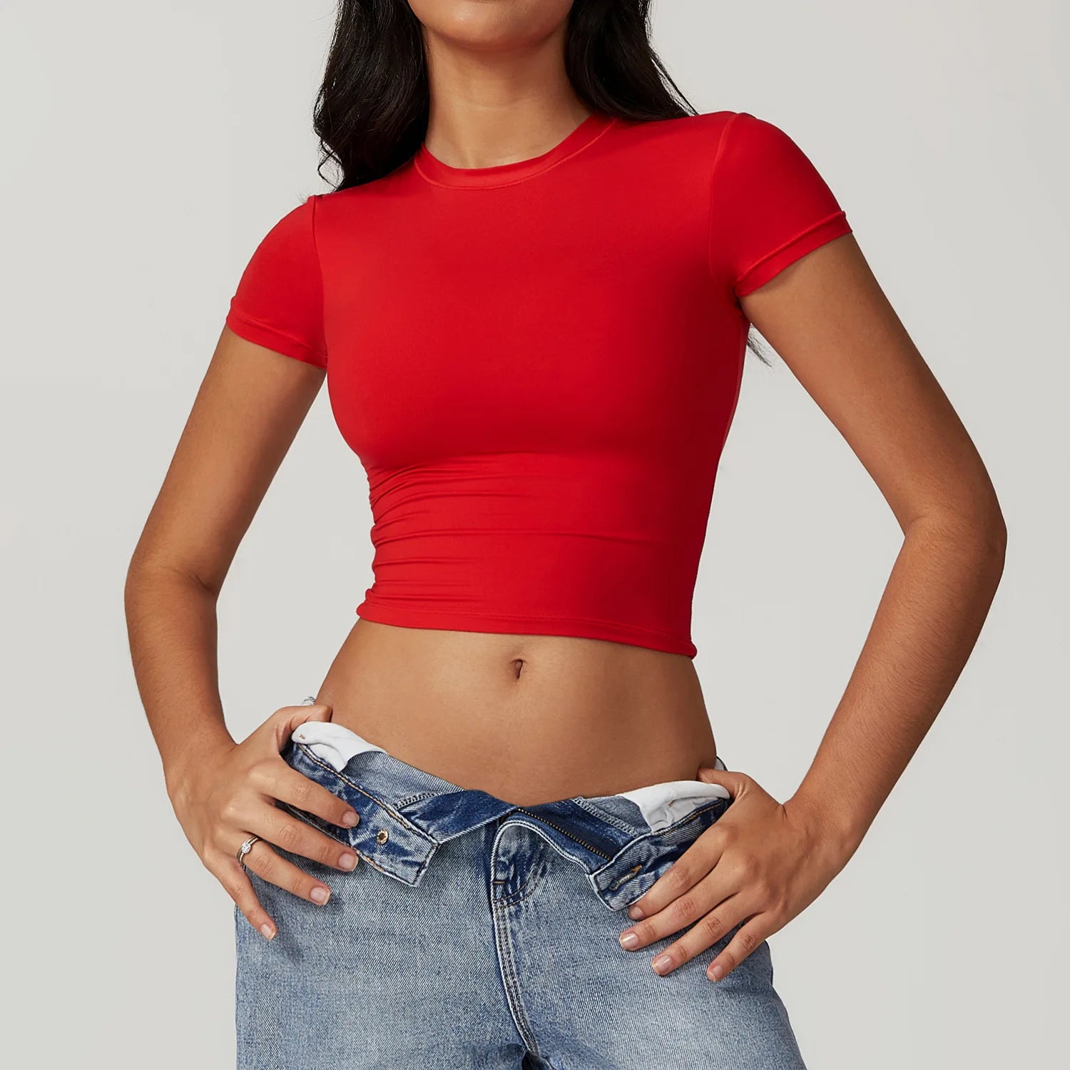 Nylon Short Sleeve True-To-Size Fit Crop Top