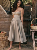 Elegant Spaghetti Strap Midi Dress