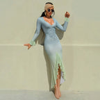 Elegant Gradient Ruffle Party Dress Women