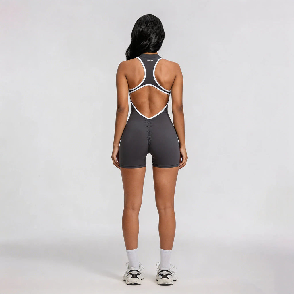 High-Stretch Knit Zip-Front Playsuit