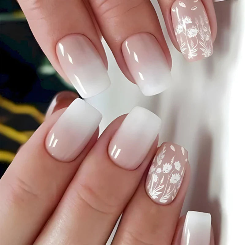 Gradient White Press Nails