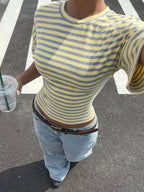 Polyester Striped Short Sleeve Top
