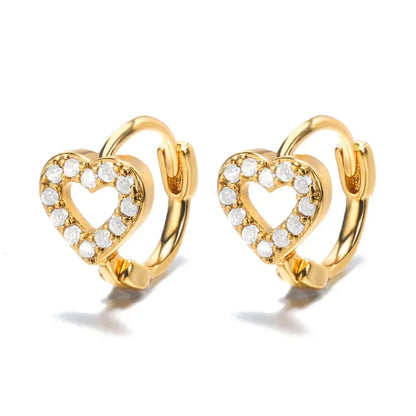 Hollow zircon heart earrings