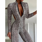 Silver Snakeskin Backless Sporty Jumpsuit