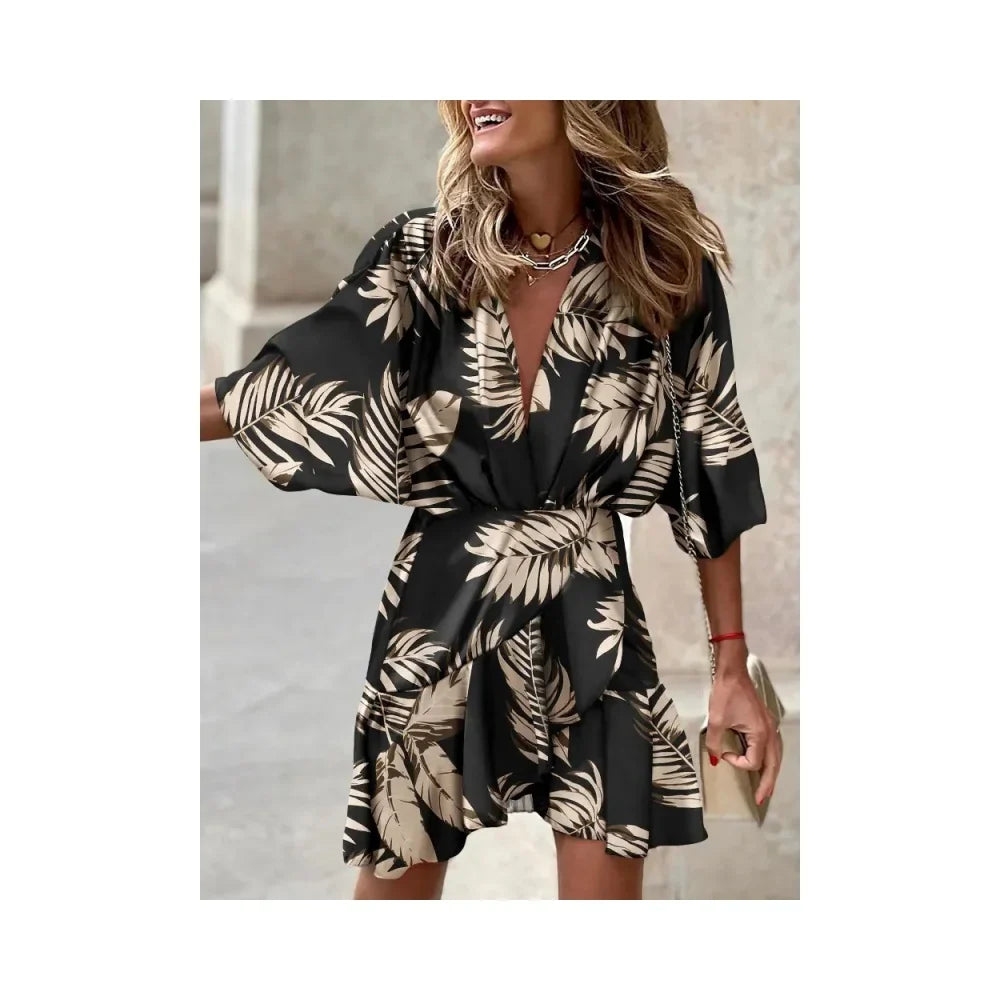 Elegant Printed Long Shirt Dress