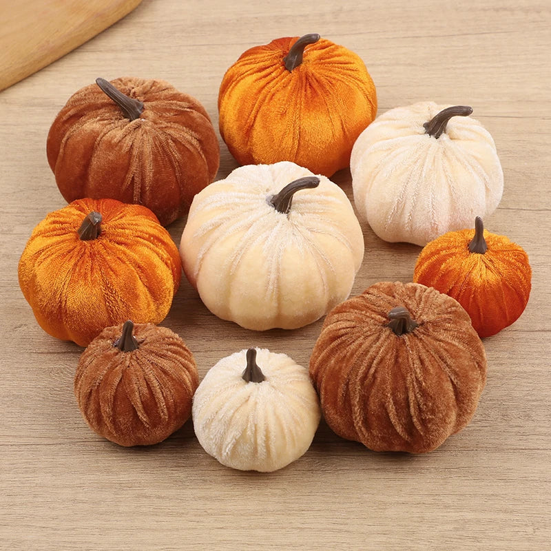 9pcs Velvet Artificial Pumpkins Set