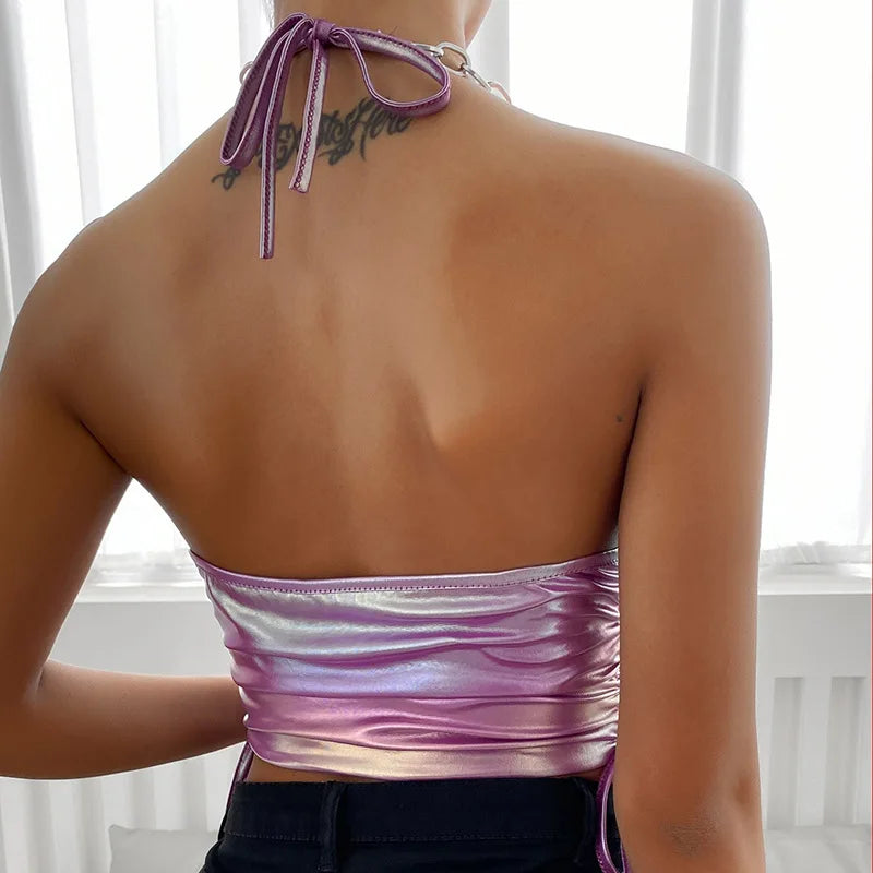 Non-Woven Construction Polyester Solid Crop Top