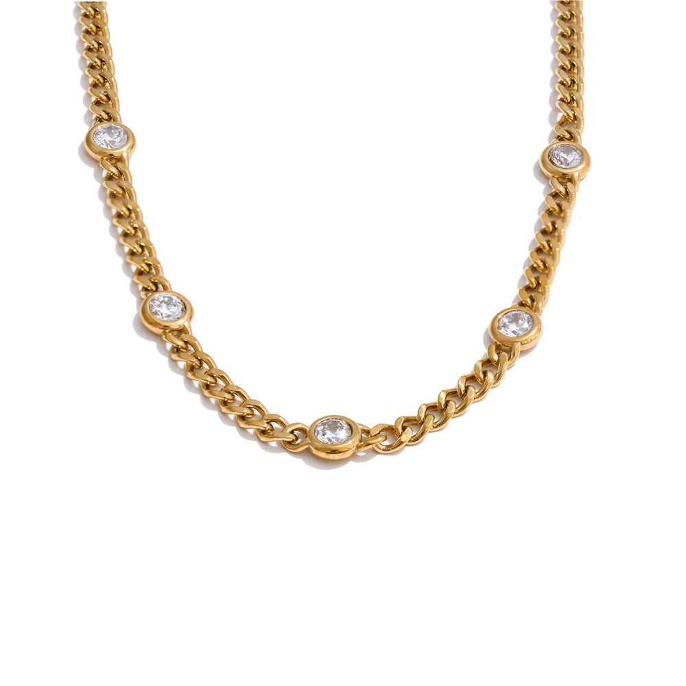 Gold Zircon Chain Necklace