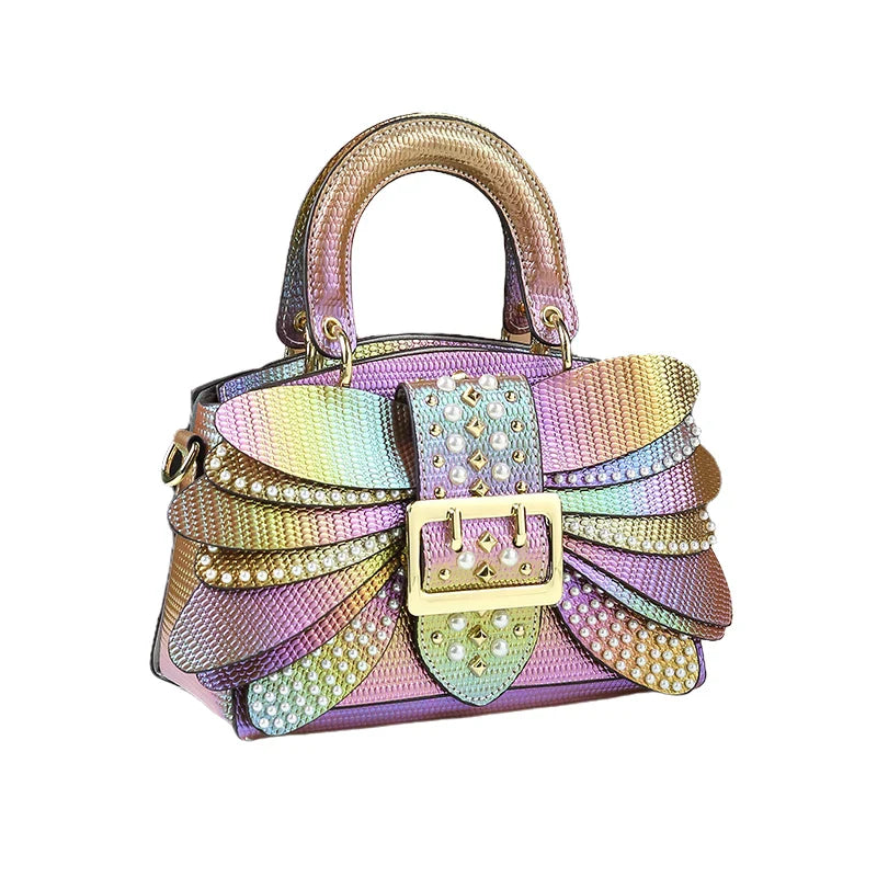 Pearl Rivet Leather Shoulder Bag