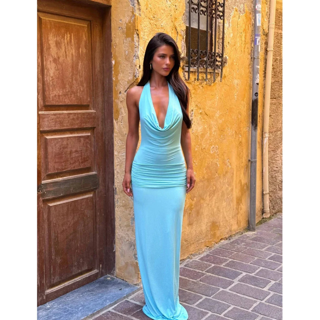 Summer V-Neck Backless Long Dresses