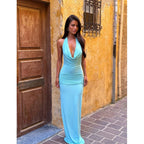 Summer V-Neck Backless Long Dresses