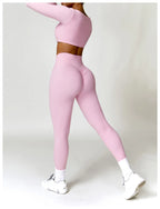 Nylon Solid Long Sleeve Two-Piece Yoga Set