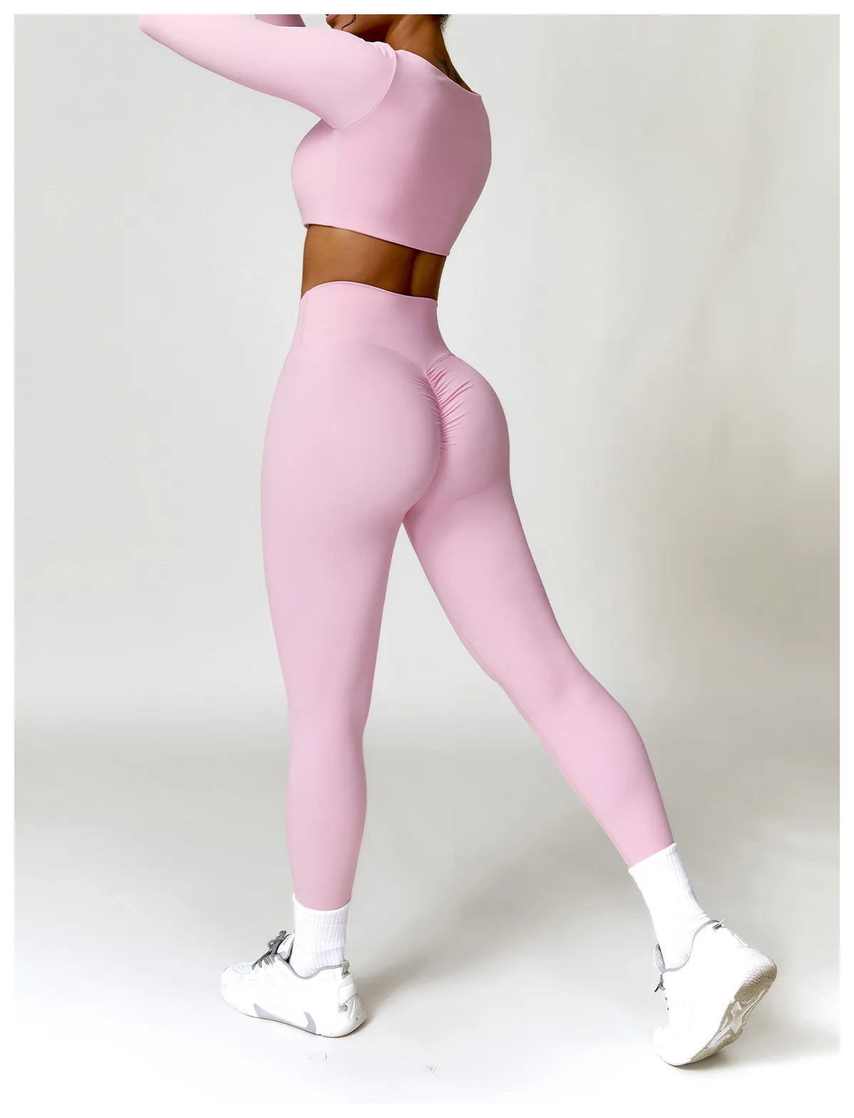 Nylon Solid Long Sleeve Two-Piece Yoga Set