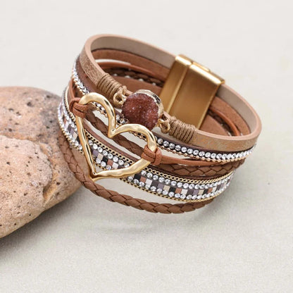 Love Heart Charm Leather Bracelet