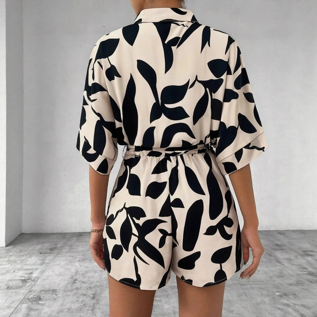 Geometric Print Loose-Fit Commuter Romper