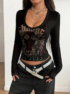 Retro Music Road Print Long Sleeve Tee