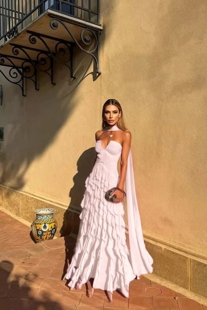 Halter Ruffle Chiffon Gown
