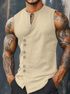 Linen Button-Front Tank Top