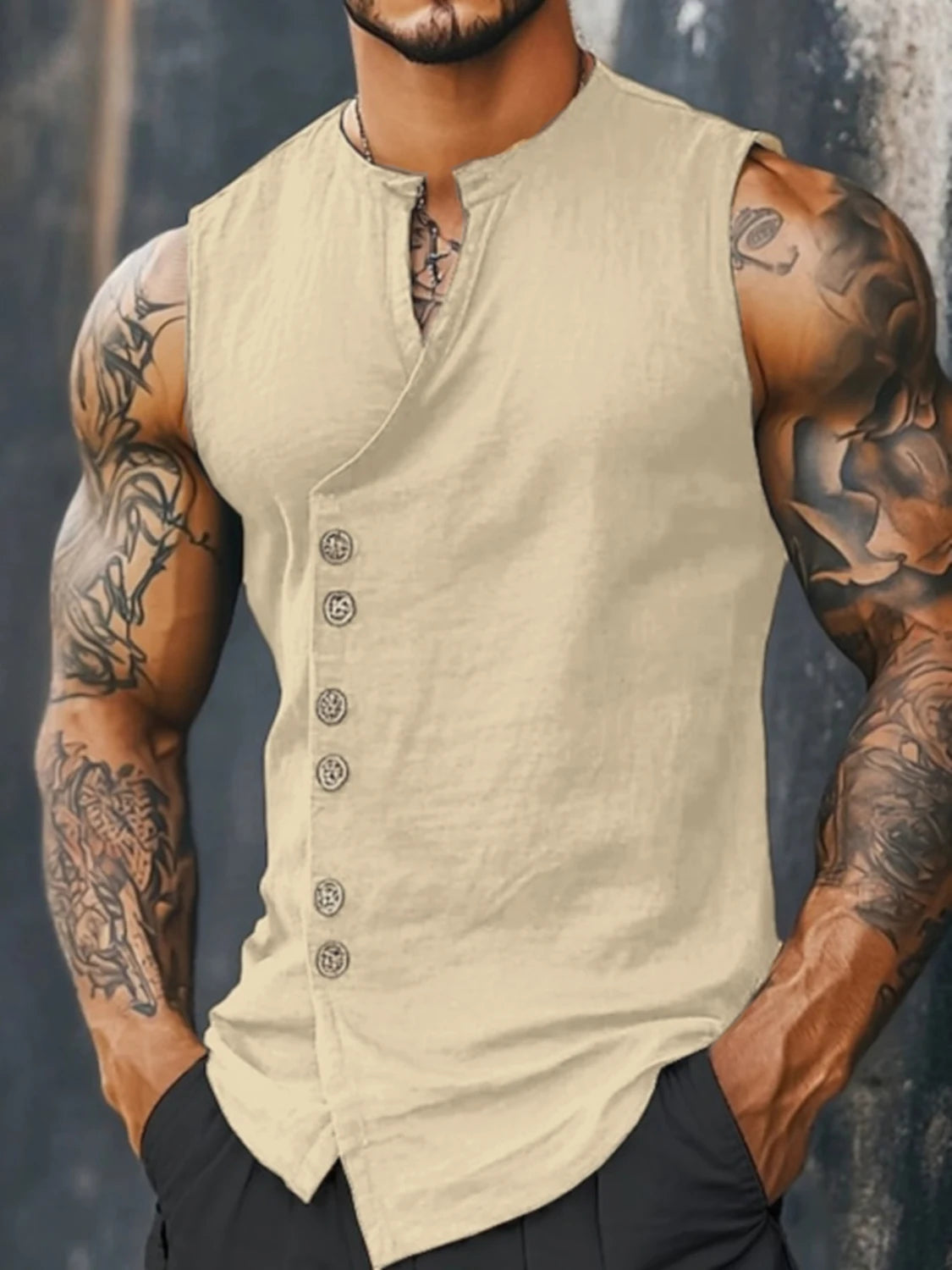 Linen Button-Front Tank Top