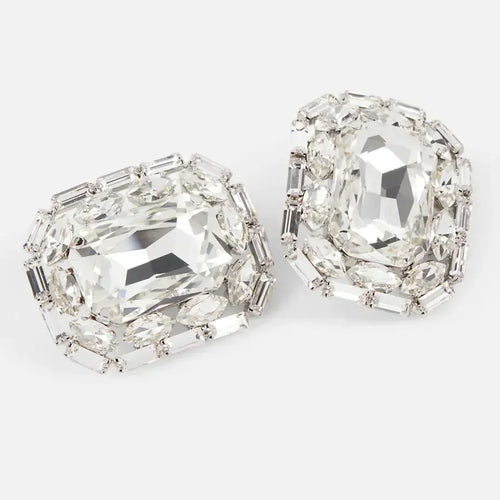 Crystal Square Clip Earrings