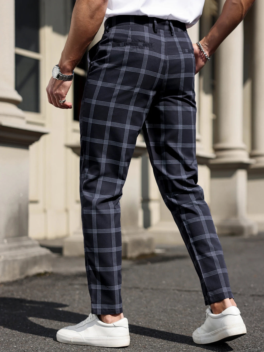 Plaid Tapered Cropped Dress Trousers