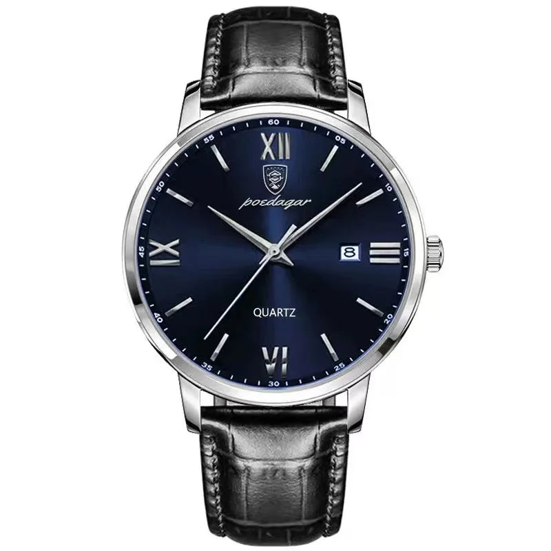 POEDAGAR Gold Leather Quartz Watch