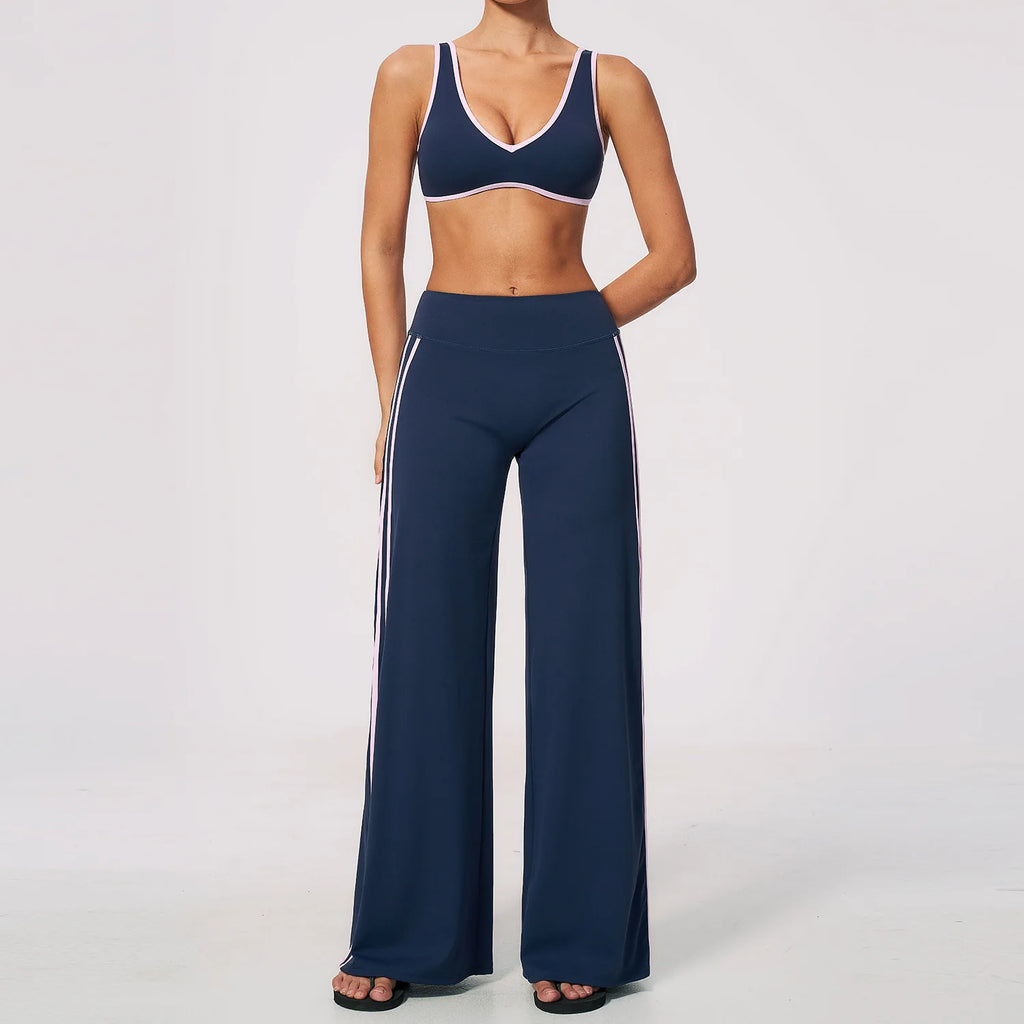 Nylon Striped Sleeveless True-To-Size Fit Two-Piece Yoga Set