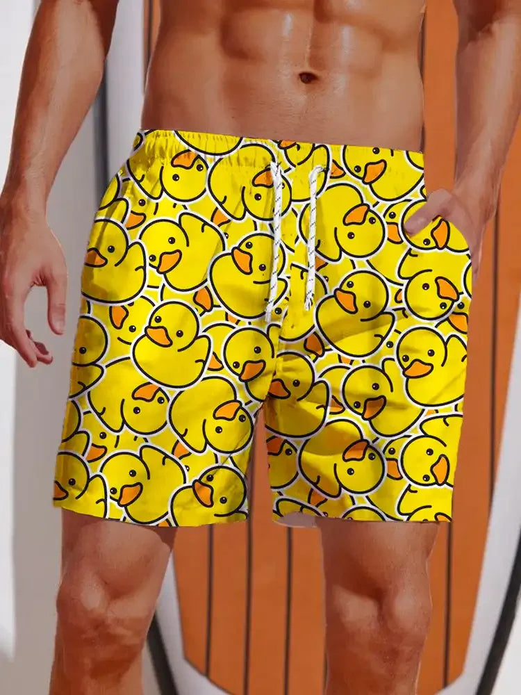 Yellow Duck 3D Print Swim Trunks