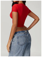 Nylon Short Sleeve True-To-Size Fit Crop Top