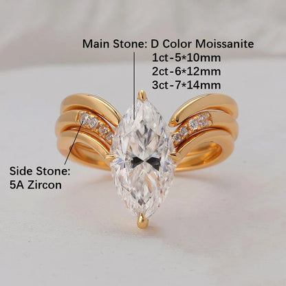 BXINY Marquise Cut Moissanite Ring Set