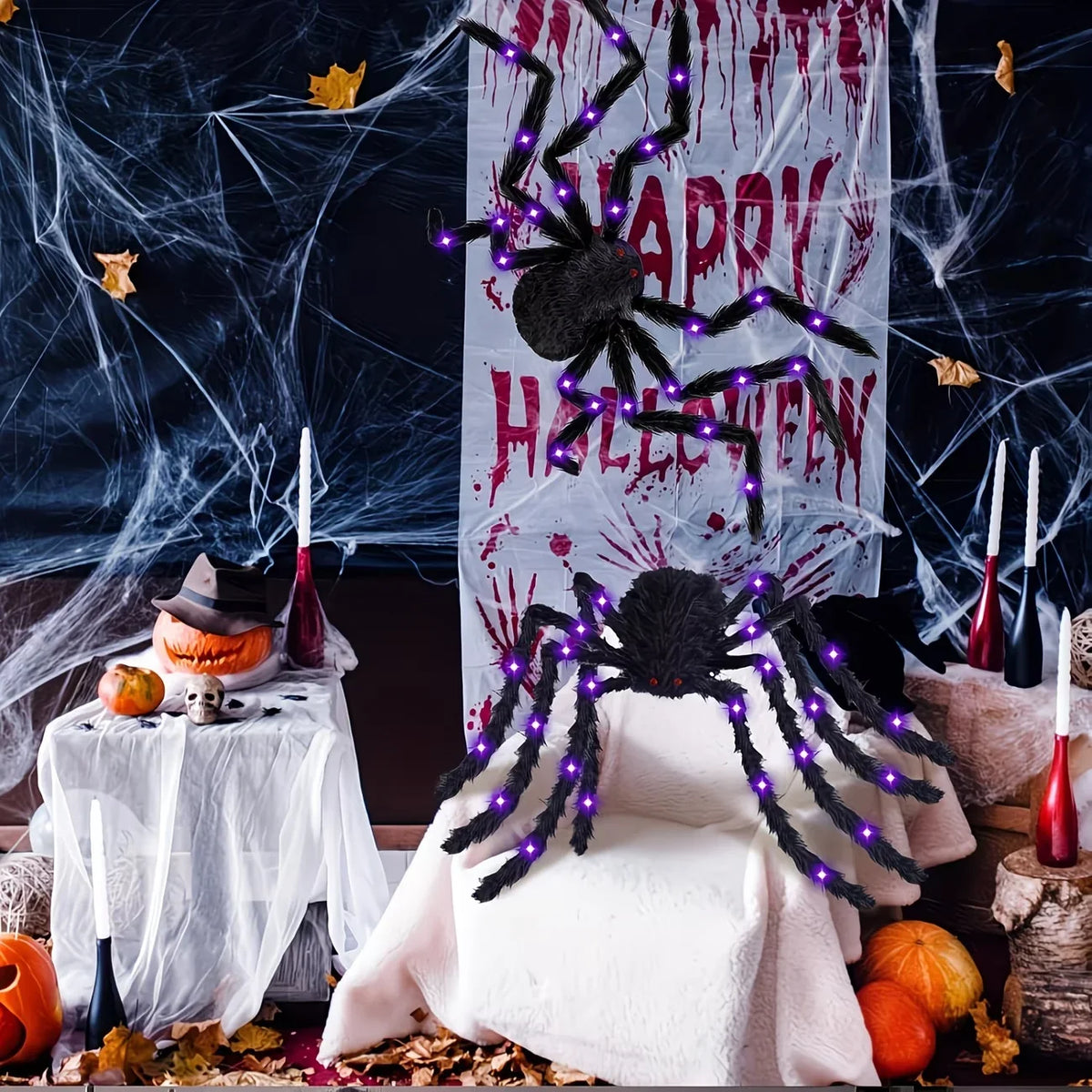 Light-Up Fluffy Spider Decoration