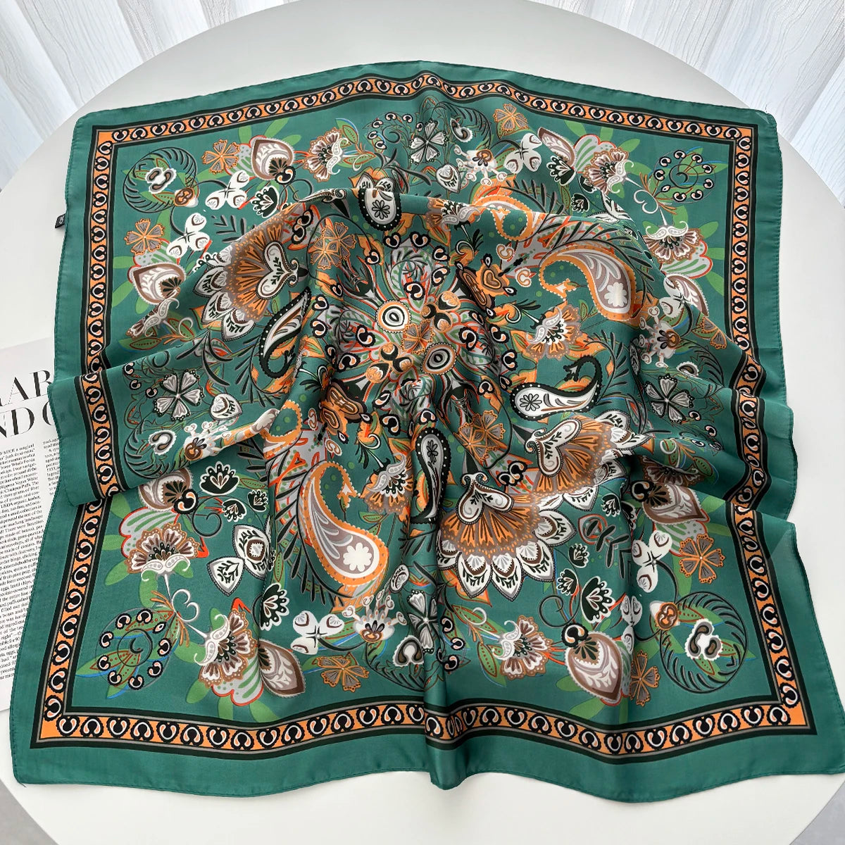 Lotus Print Satin Square Scarf