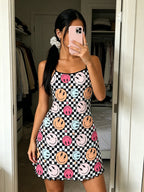 Checkered Print Spaghetti-Strap Nightgown