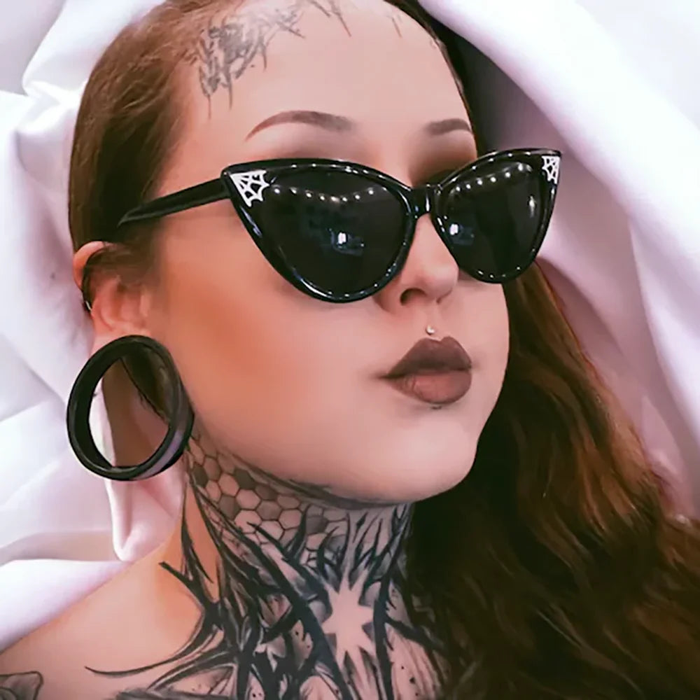 Gothic Spiderweb Cat Eye Sunglasses