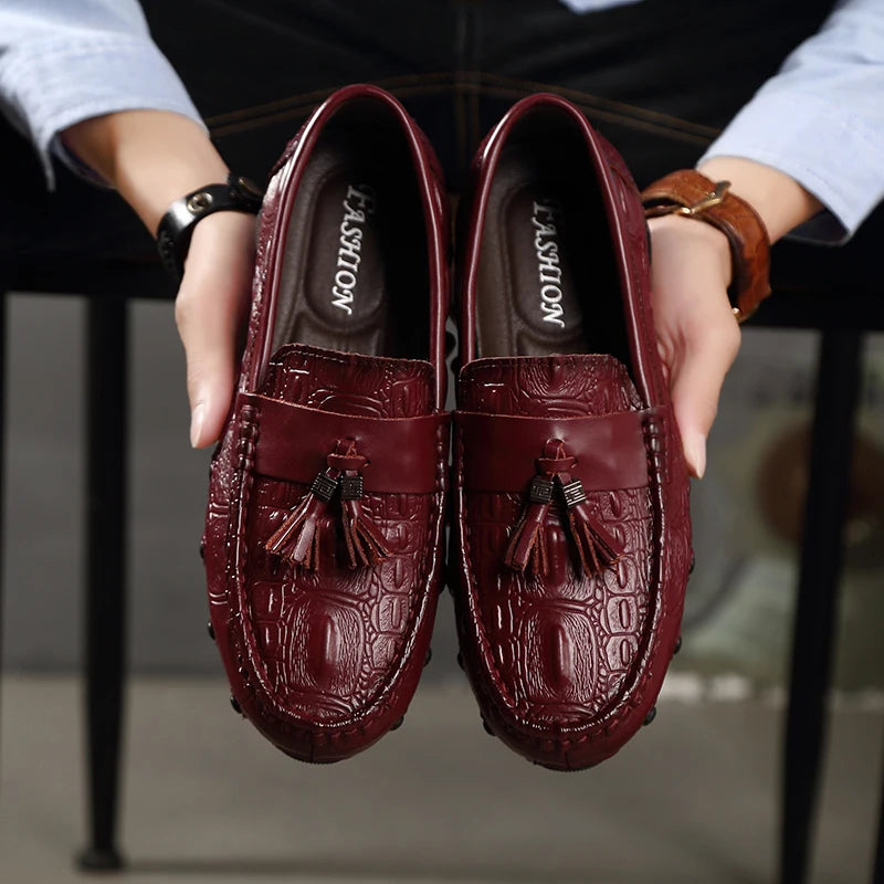 Crocodile Pattern Leather Loafers