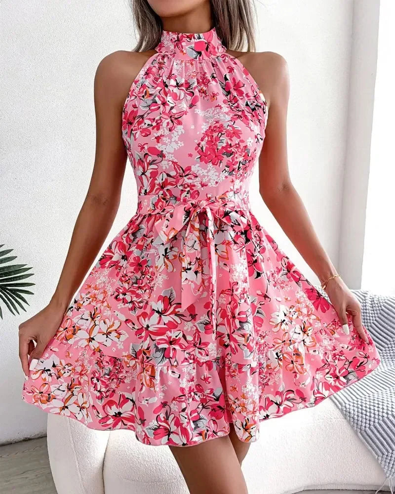 Floral Halter Neck Summer Dress