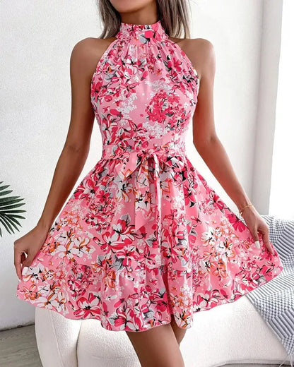 Floral Halter Neck Summer Dress