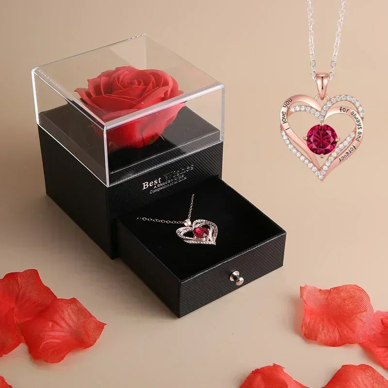 Heart Rose Pendant Necklace