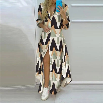 Elegant Printed Long Shirt Dress